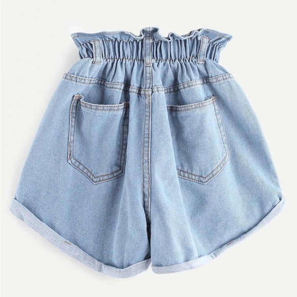 She in Elastic Waist Ripped Denim Shorts - Picture 2 of 2